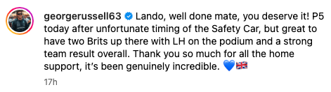 George Russell sends Lando Norris message