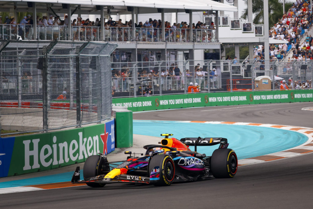 Sergio Perez of Red Bull on track during Formula 1 Miami Grand Prix 2023