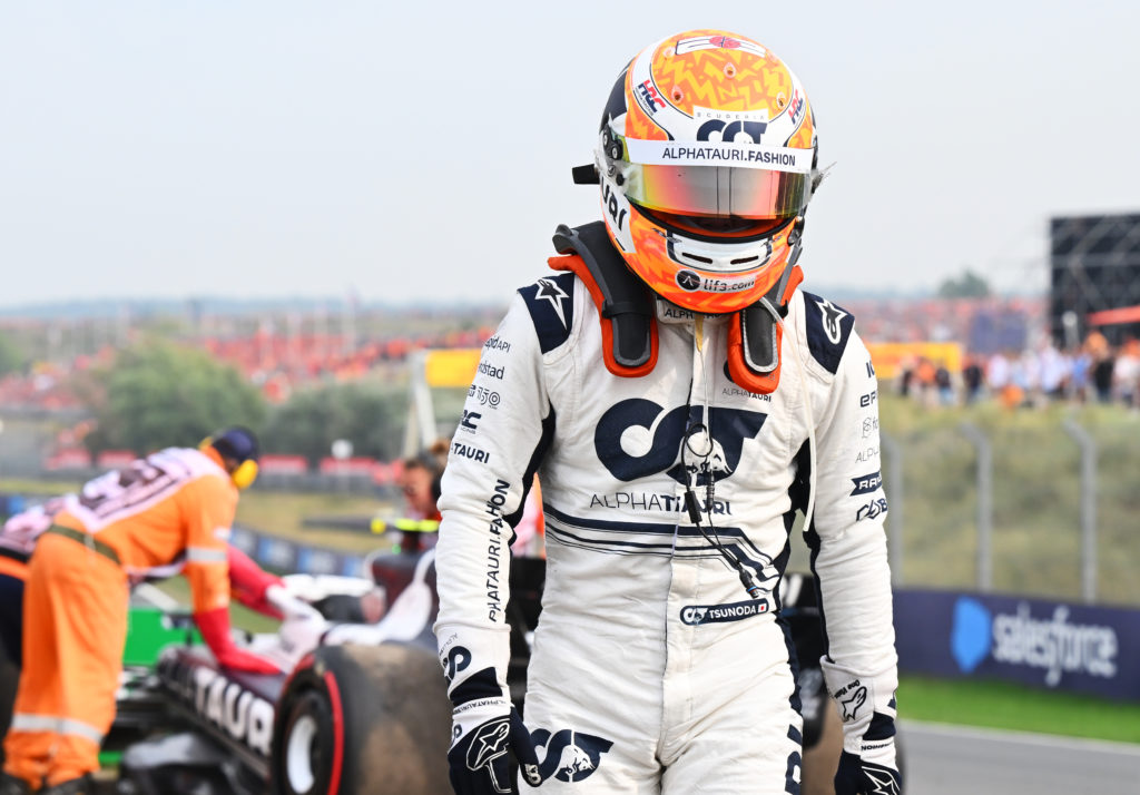AlphaTauri driver Yuki Tsunoda reacts after retiring from 2022 Dutch GP at Zandvoort