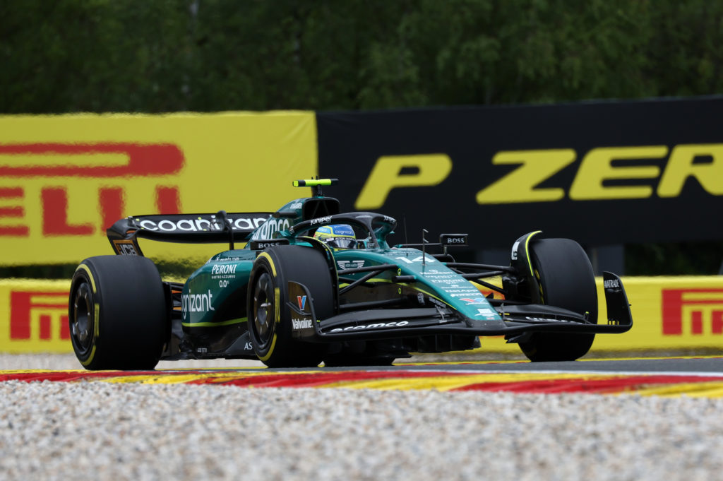 Fernando Alonso of Aston Martin on track during the F1