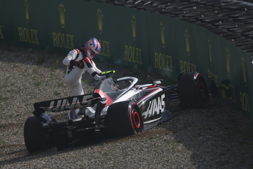Haas Formula 1 driver Nico Hulkenberg after crashing in FP1 at Dutch GP
