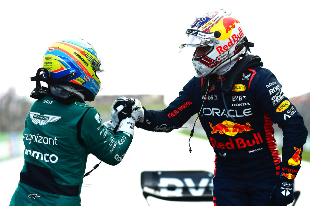 Fernando Alonso congratulates Max Verstappen after Red Bull driver wins F1 Dutch Grand Prix