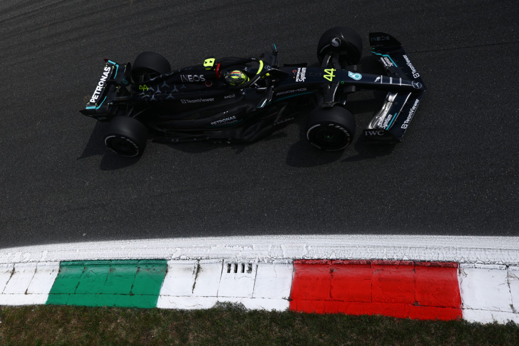 Lewis Hamilton of Mercedes in F1 action at Italian GP