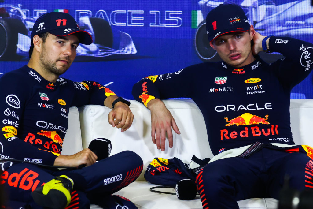 Max Verstappen and Sergio Perez of Red Bull after F1 Italian Grand Prix
