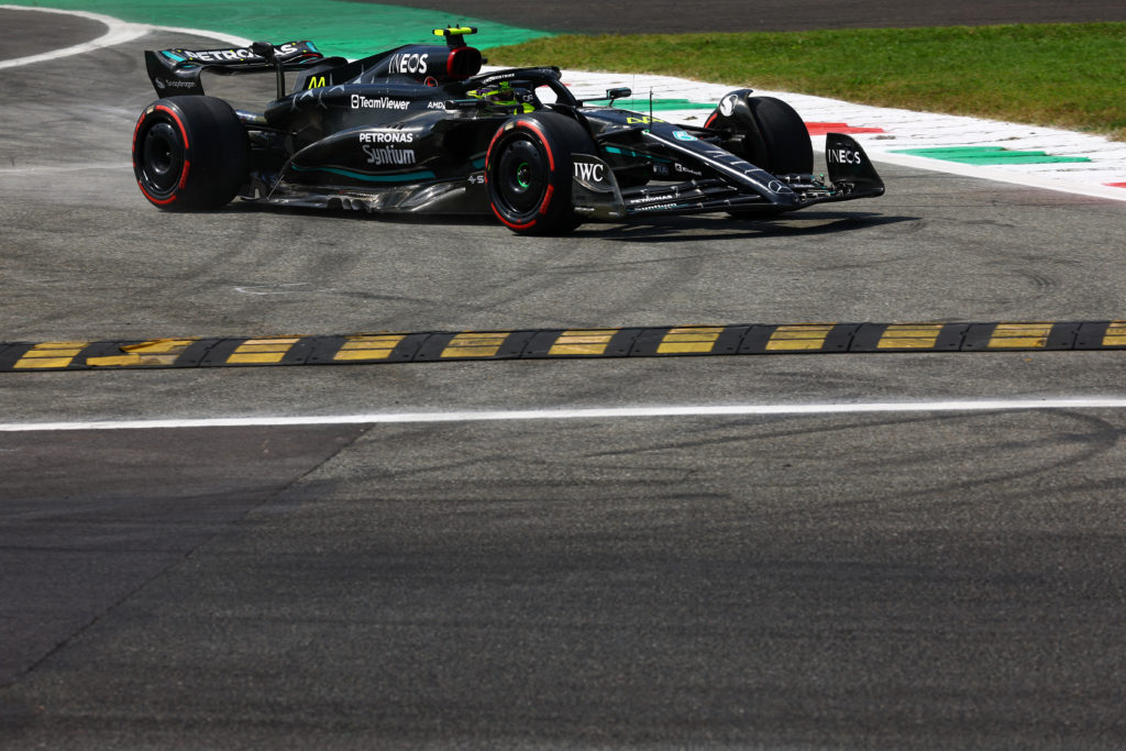 Lewis Hamilton of Mercedes in F1 action at Italian GP