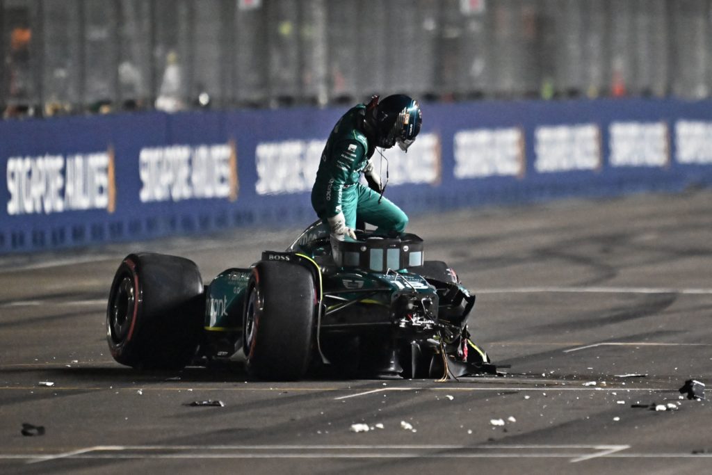 Aston Martin driver Lance Stroll after Q1 crash in Singapore GP qualifying
