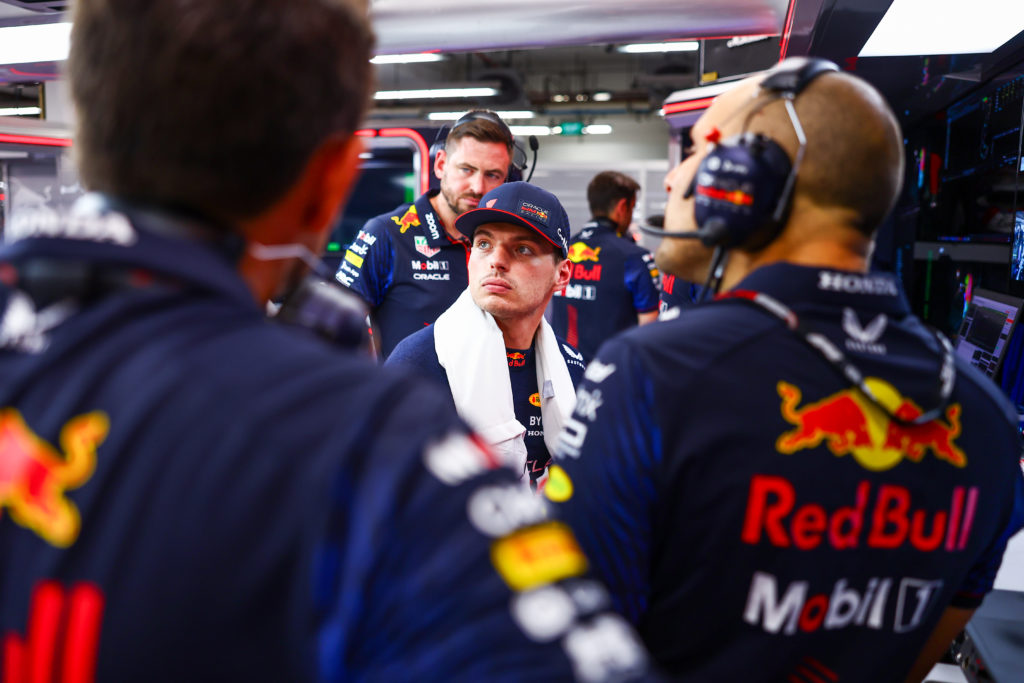 Red Bull and F1 driver Max Verstappen in garage before Singapore GP