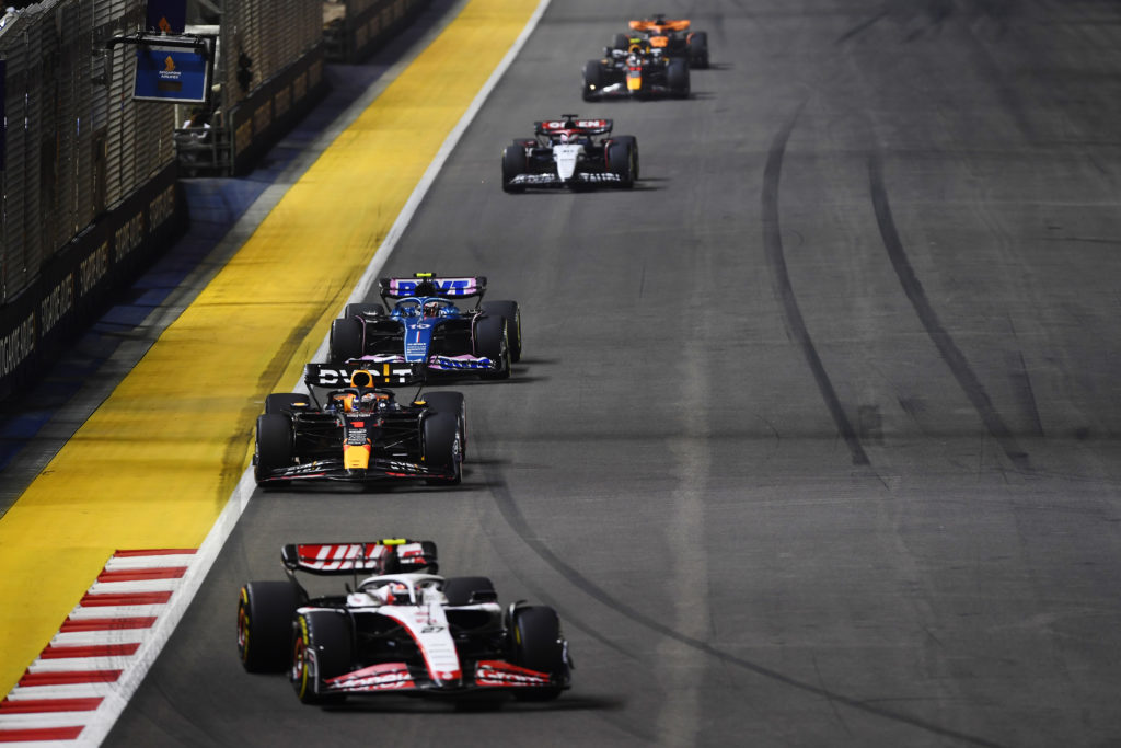 Red Bull driver Max Verstappen fights through the field at F1 Singapore GP