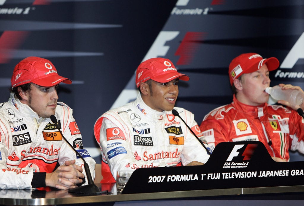 Mercedes driver Lewis Hamilton with then-McLaren teammate Fernando Alonso at 2007 F1 Japanese GP