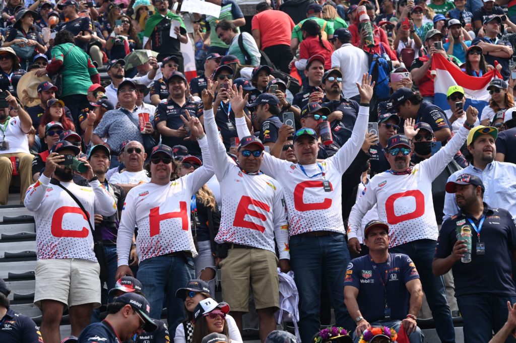 Fans of Red Bull driver Sergio Perez at 2022 Formula 1 Mexico City GP