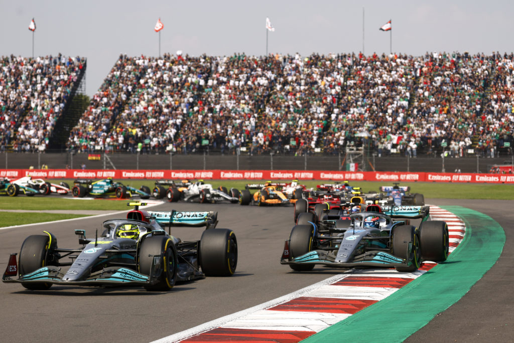 Mercedes F1 drivers Lewis Hamilton and George Russell during 2022 Mexico City GP as 2023 chances outlined