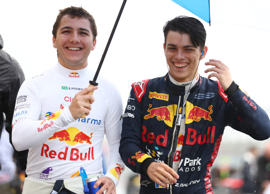Red Bull junior drivers Zane Maloney and Enzo Fittipaldi of Rodin Carlin Formula 2 team