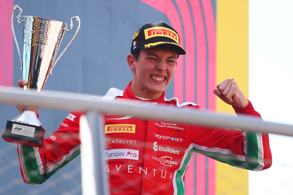 Ferrari Academy driver Oliver Bearman celebrates Formula 2 win with Prema at Italian GP ahead of F1 weekend debut for Haas