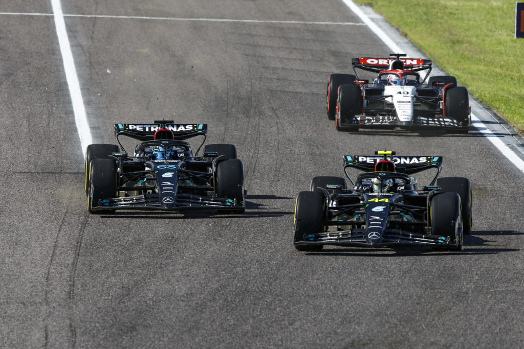 Mercedes F1 drivers Lewis Hamilton and George Russell at Japanese Grand Prix