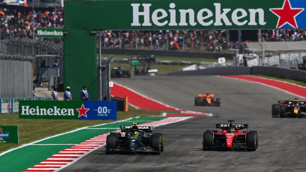 Mercedes and Ferrari drivers Lewis Hamilton and Charles Leclerc during United States GP before disqualification as Silver Arrows chances at Mexico City GP outlined