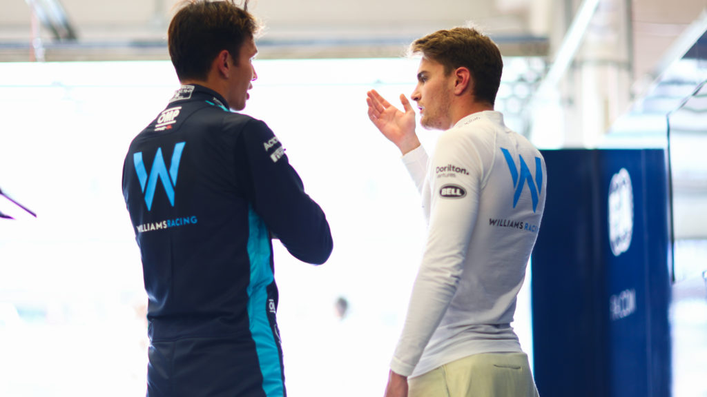 Williams drivers Alex Albon and Logan Sargeant after qualifying for the F1 United States Grand Prix