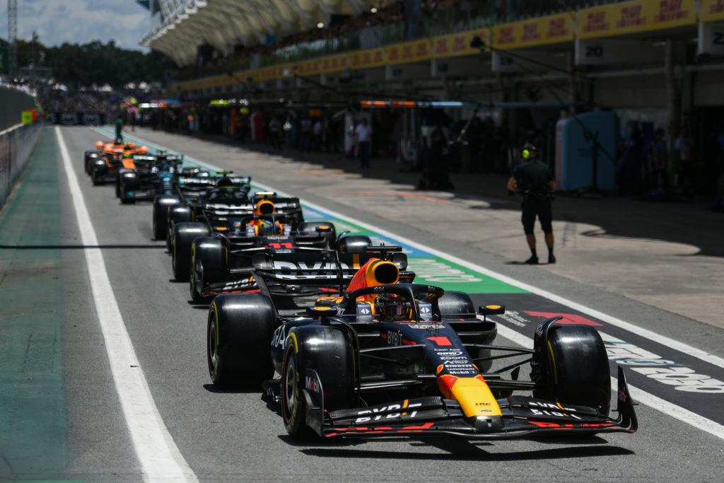 Red Bull driver Max Verstappen during the Sprint Shootout at the Sao Paulo GP amid verdict on F1 rule change on impeding in qualifying