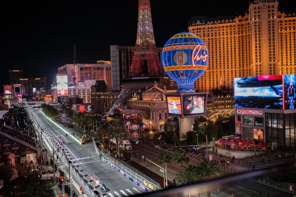LAS VEGAS, NV - NOVEMBER 18: Cars race down the Las Vegas strip