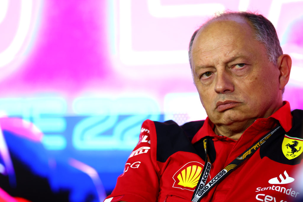 Ferrari team principal Frederic Vasseur at Las Vegas GP amid anger after Carlos Sainz damage from manhole cover during practice