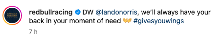 Red Bull send message to Lando Norris on Instagram