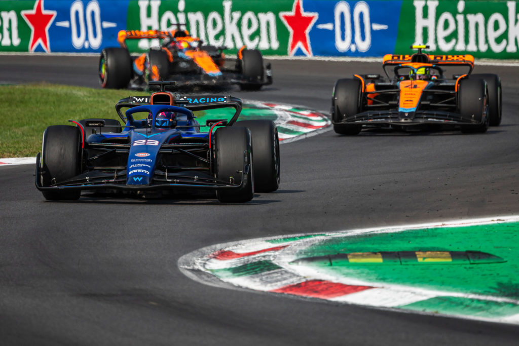 Williams Racing's Thai driver Alexander Albon (front),