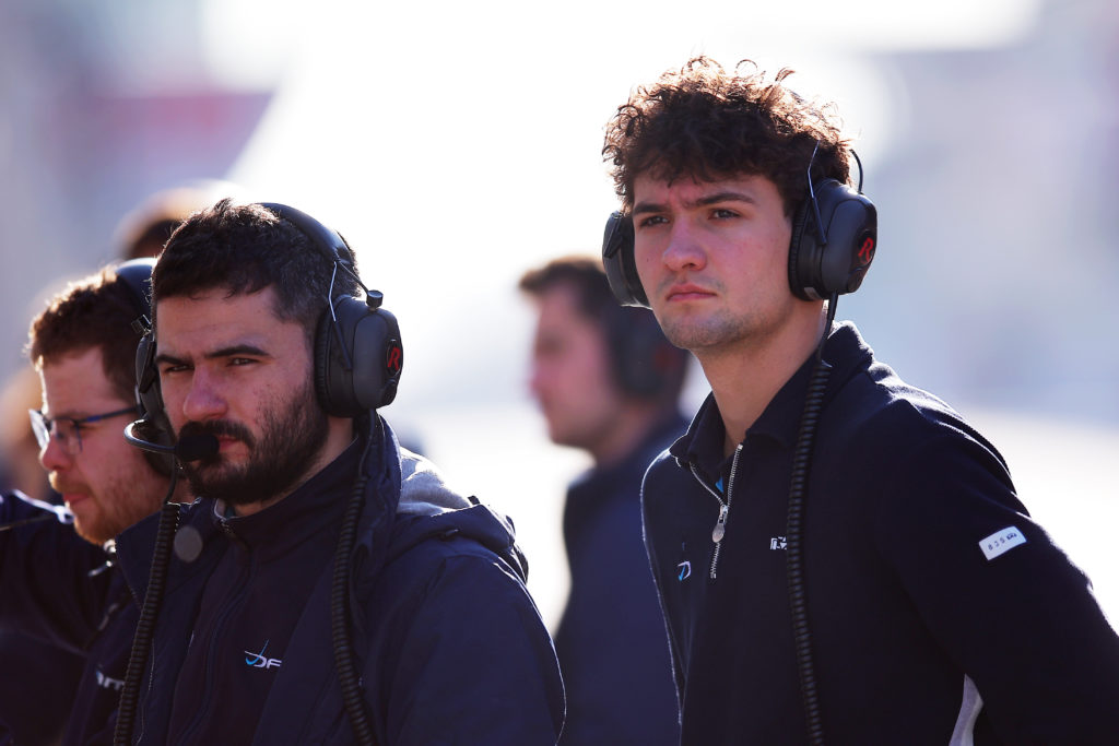 Jak Crawford looks on in the Pitlane during the Formula 2 Shakedown
