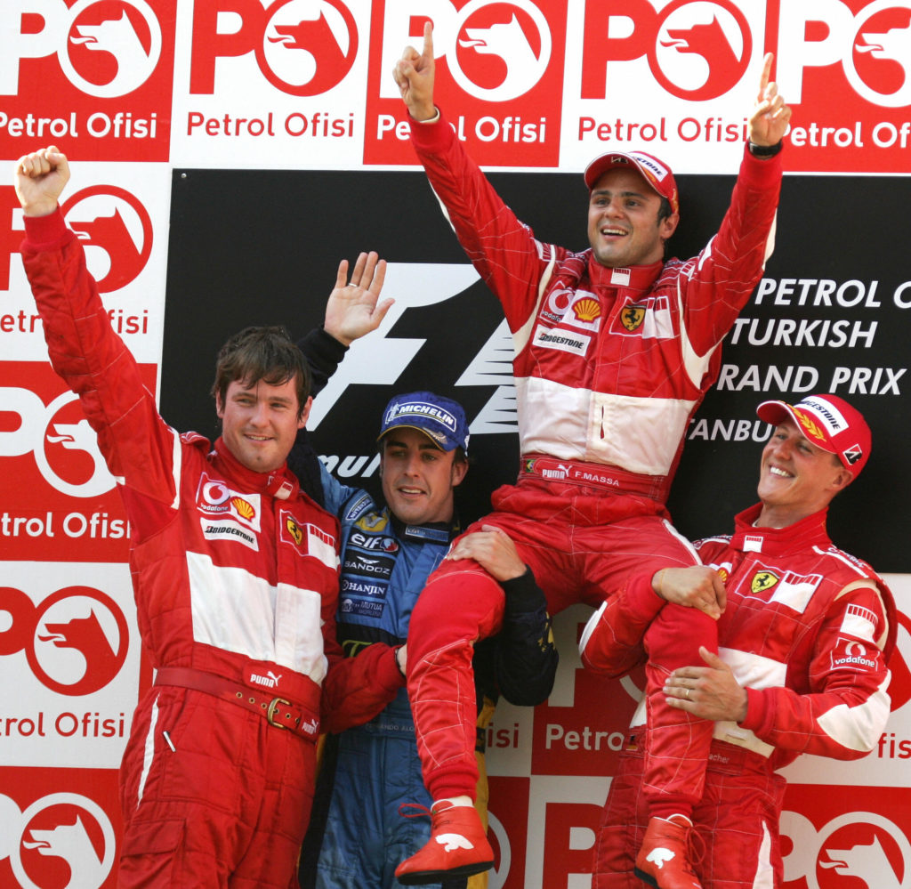 (L to R) Ferrari race engineer Rob Smedl