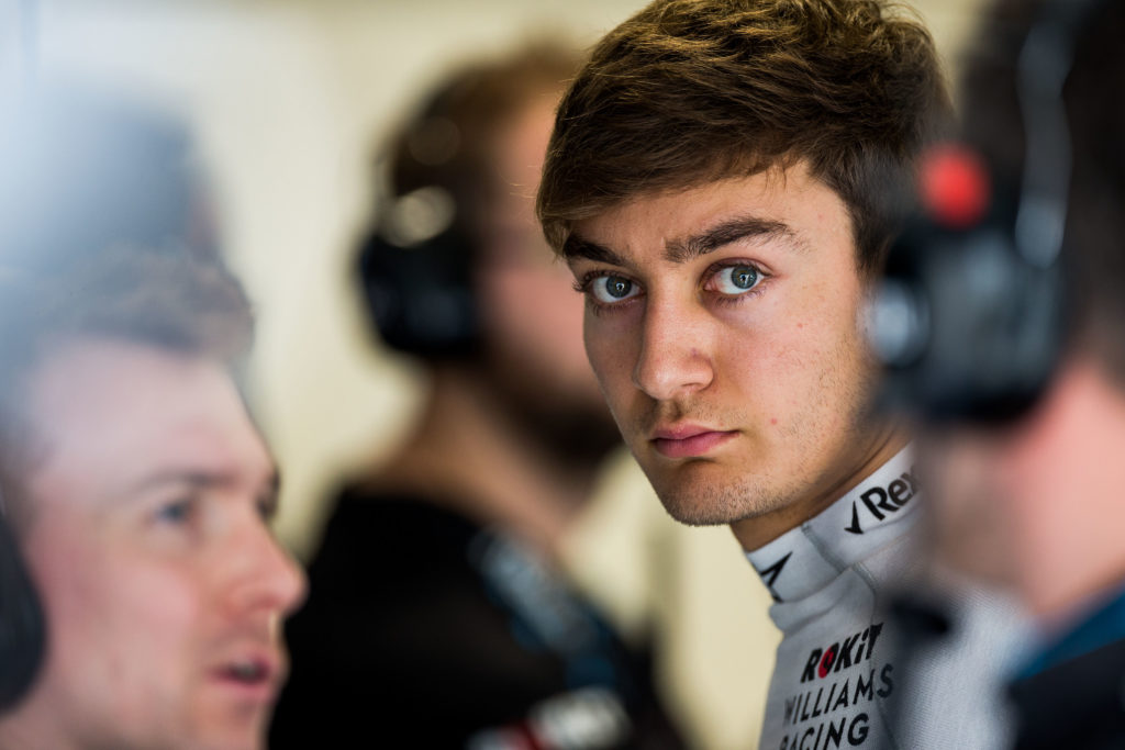 Mercedes driver George Russell while with Williams at 2019 F1 Brazilian GP in Sao Paulo
