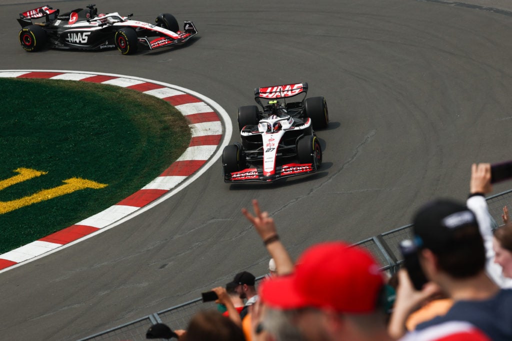 Haas drivers Kevin Magnussen and Nico Hulkenberg at 2023 F1 Canadian GP