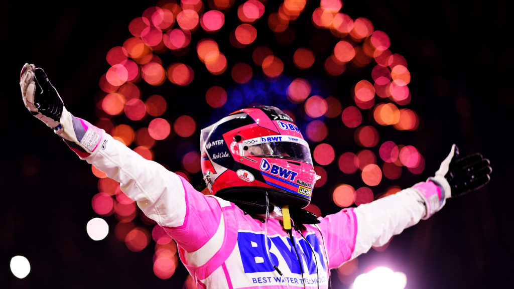 Sergio Perez celebrates winning 2020 F1 Sakhir GP for Racing Point