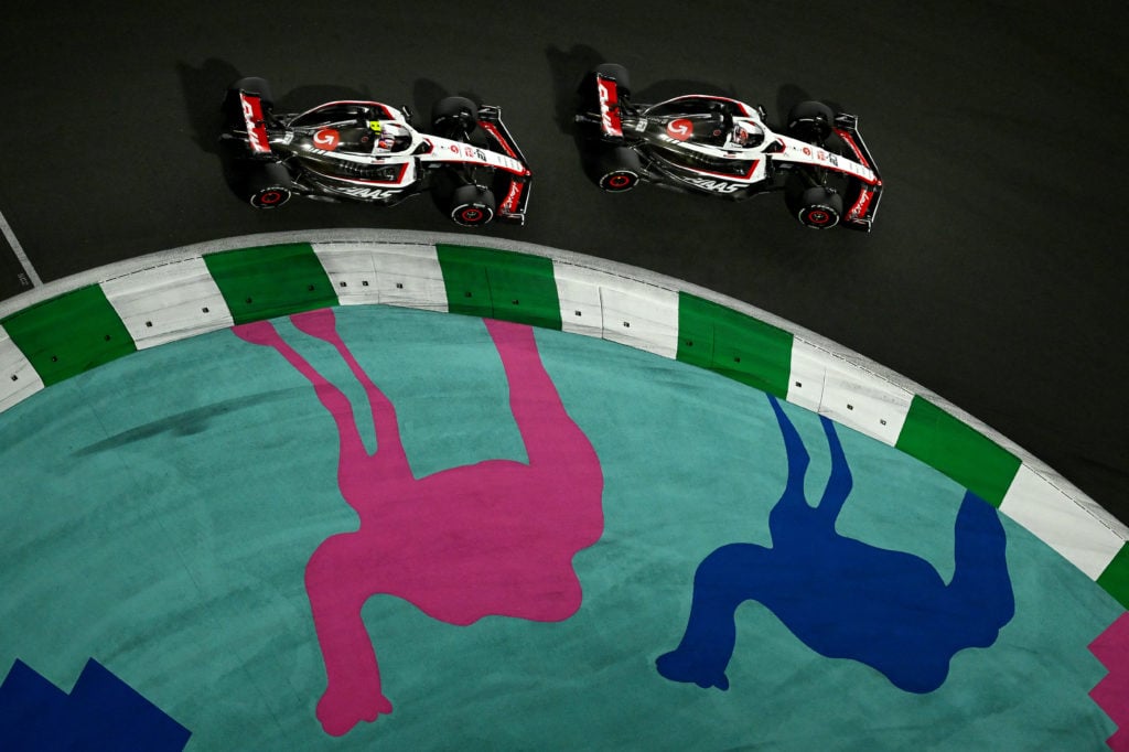 Haas drivers Kevin Magnussen and Nico Hulkenberg at 2023 F1 Saudi Arabian GP