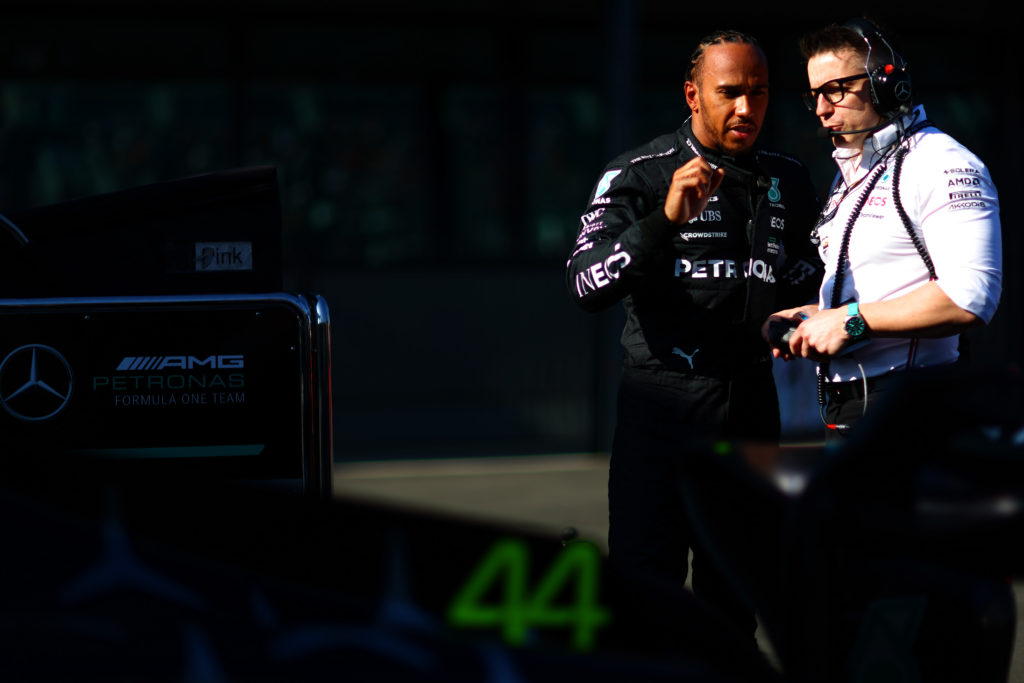 Mercedes driver Lewis Hamilton with Peter Bonnington at 2023 F1 Australian GP