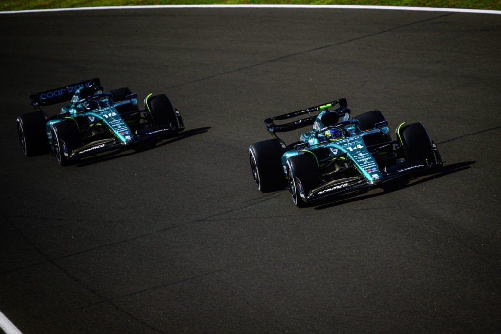 Aston Martin drivers Fernando Alonso and Lance Stroll at 2023 F1 Hungarian GP