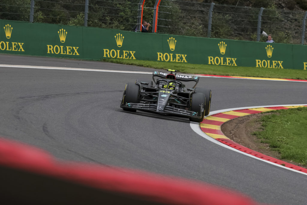 Mercedes driver Lewis Hamilton at 2023 F1 Belgian GP