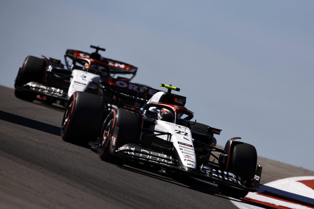 Visa Cash App RB drivers Daniel Ricciardo and Yuki Tsunoda at 2023 F1 United States GP for AlphaTauri