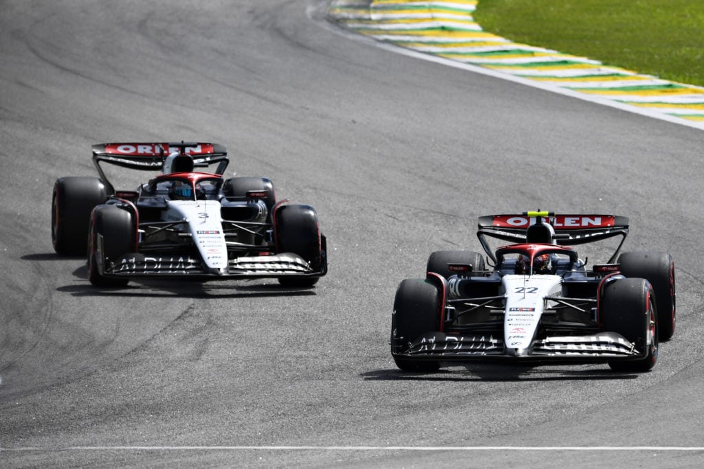Visa Cash App RB drivers Daniel Ricciardo and Yuki Tsunoda at 2023 F1 Sao Paulo GP in Brazil for AlphaTauri