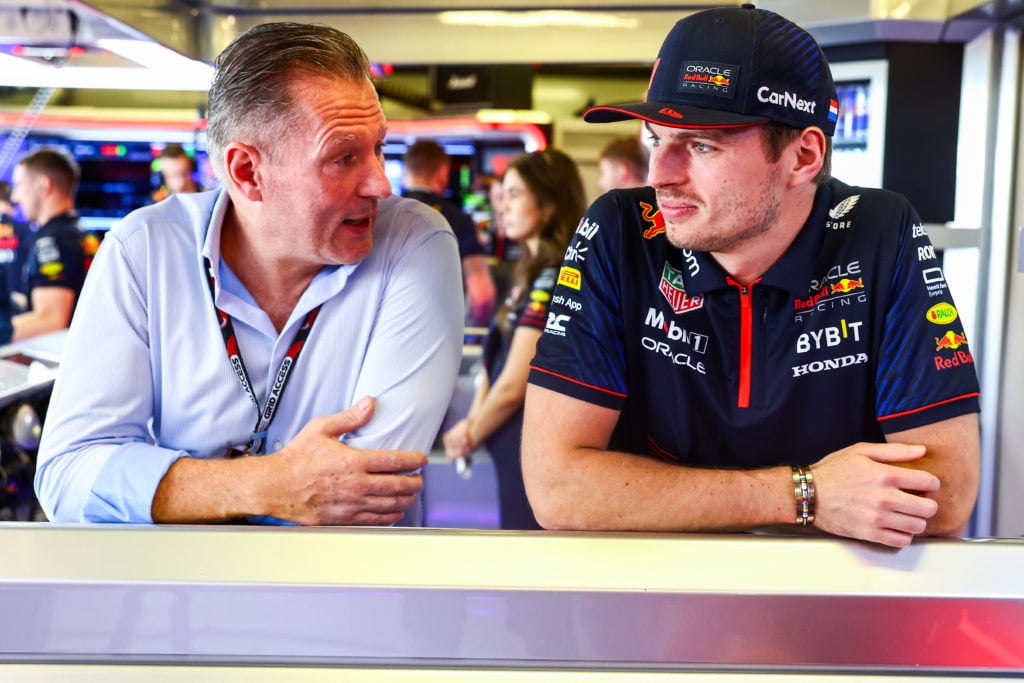 Red Bull driver Max Verstappen with ex-F1 driver dad Jos Verstappen at 2023 Abu Dhabi GP