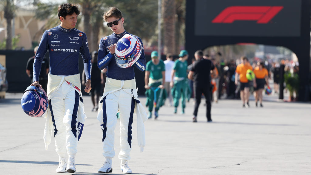 Williams drivers Alex Albon and Logan Sargeant at 2024 F1 pre-season test in Bahrain