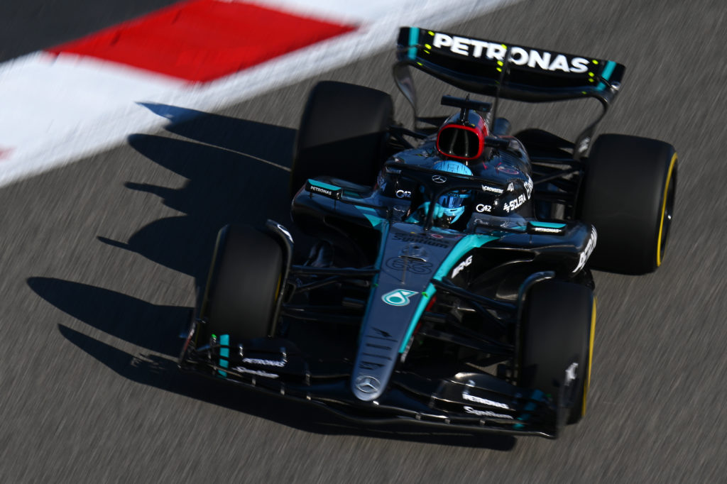 Mercedes driver George Russell during 2024 F1 pre-season testing in Bahrain