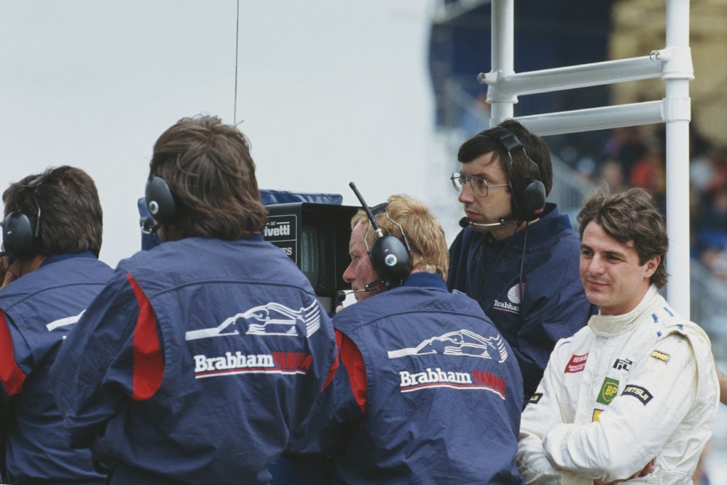 Brabham driver Mark Blundell at 1991 F1 British GP whilst a Williams test driver