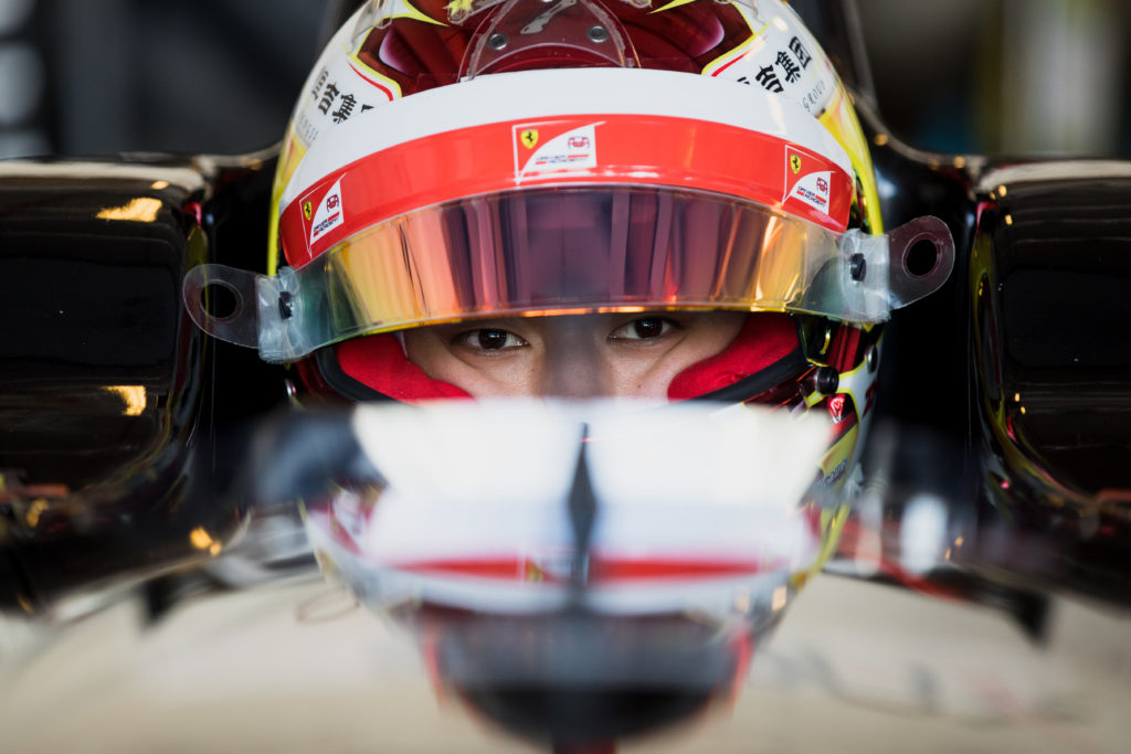 Zhou Guanyu during 2017 Formula 2 in Abu Dhabi with Ferrari Driver Academy backing