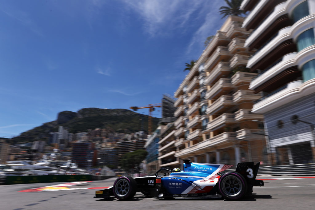 Zhou Guanyu driving for UNI-Virtuosi with Alpine F1 backing in 2021 F2 qualifying at Monaco GP