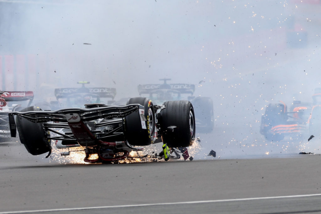 Alfa Romeo Sauber driver Zhou Guanyu crashes at 2022 F1 British GP