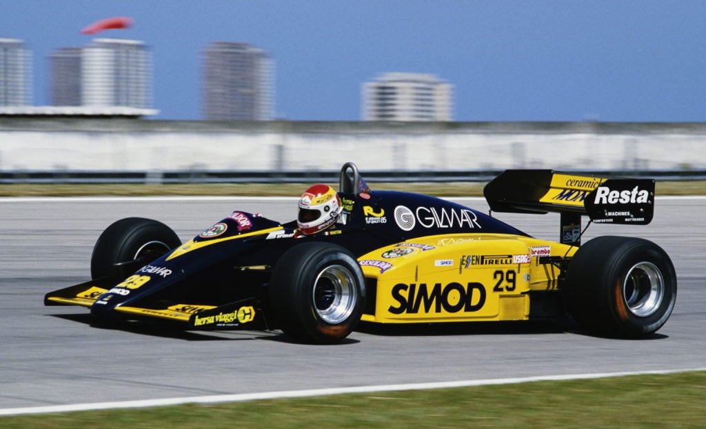Minardi driver Pierluigi Martini in 1985 F1 Brazilian GP