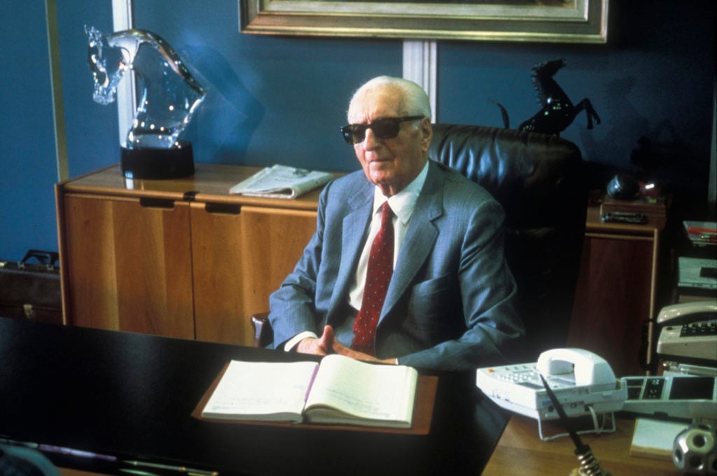 Enzo Ferrari in his office before 1985 F1 Italian GP