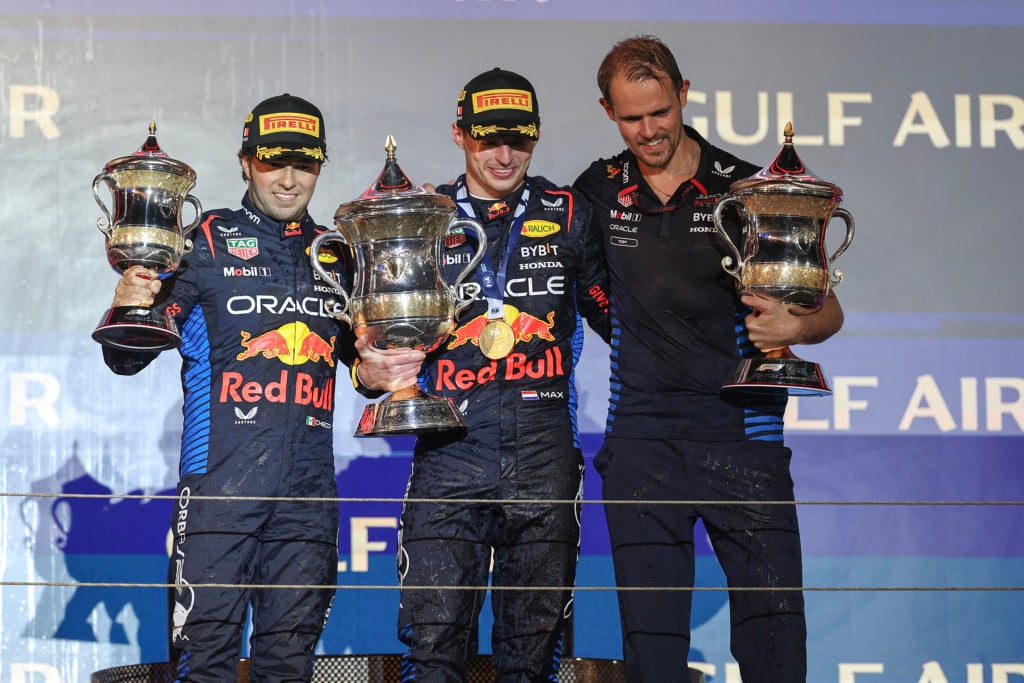 Red Bull drivers Sergio Perez and Max Verstappen celebrate one-two finish at 2024 F1 Bahrain GP