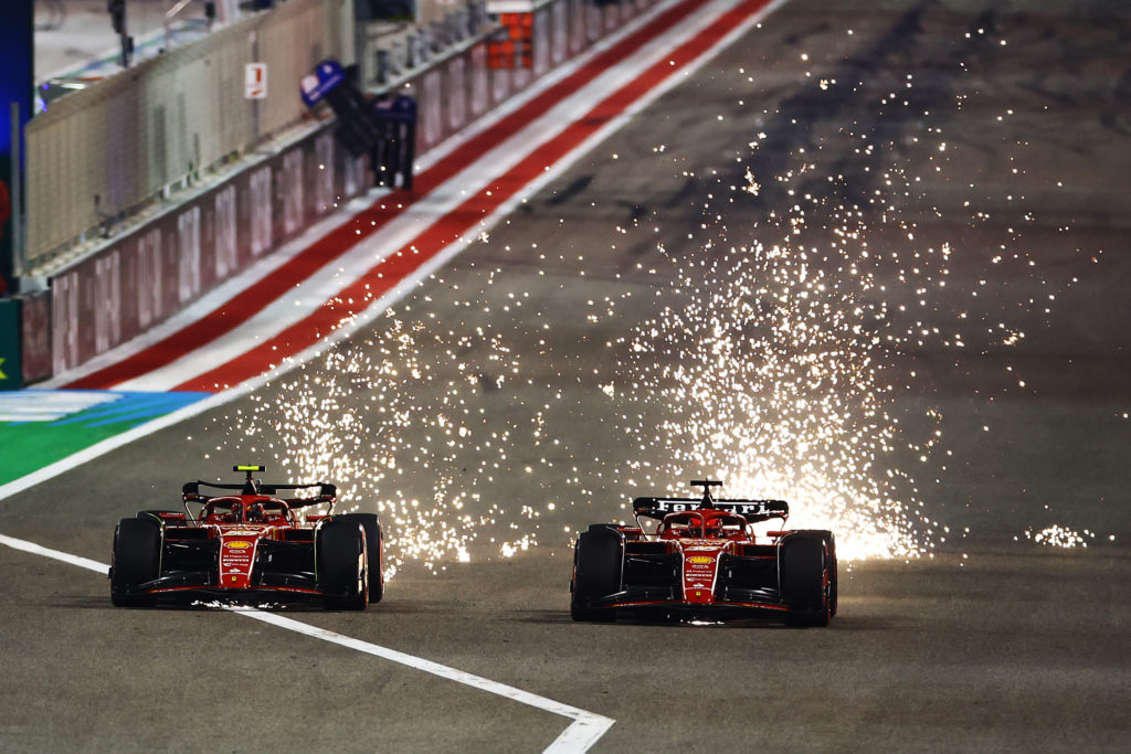 Ferrari drivers Carlos Sainz and Charles Leclerc during 2024 F1 Bahrain GP