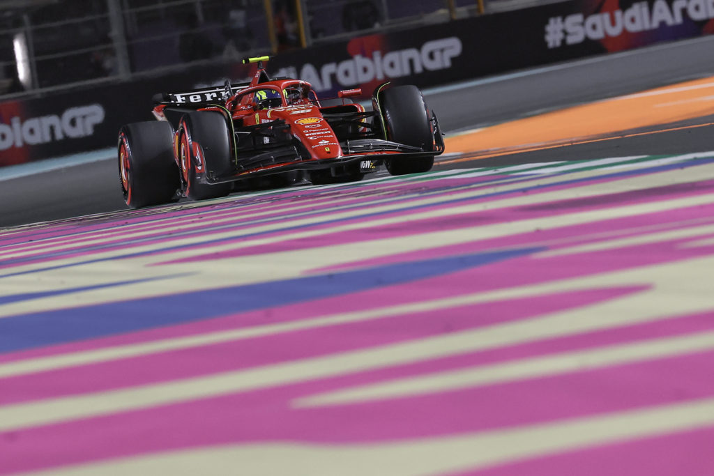 Oliver Bearman driving for Ferrari in 2024 F1 Saudi Arabian GP qualifying after Carlos Sainz surgery