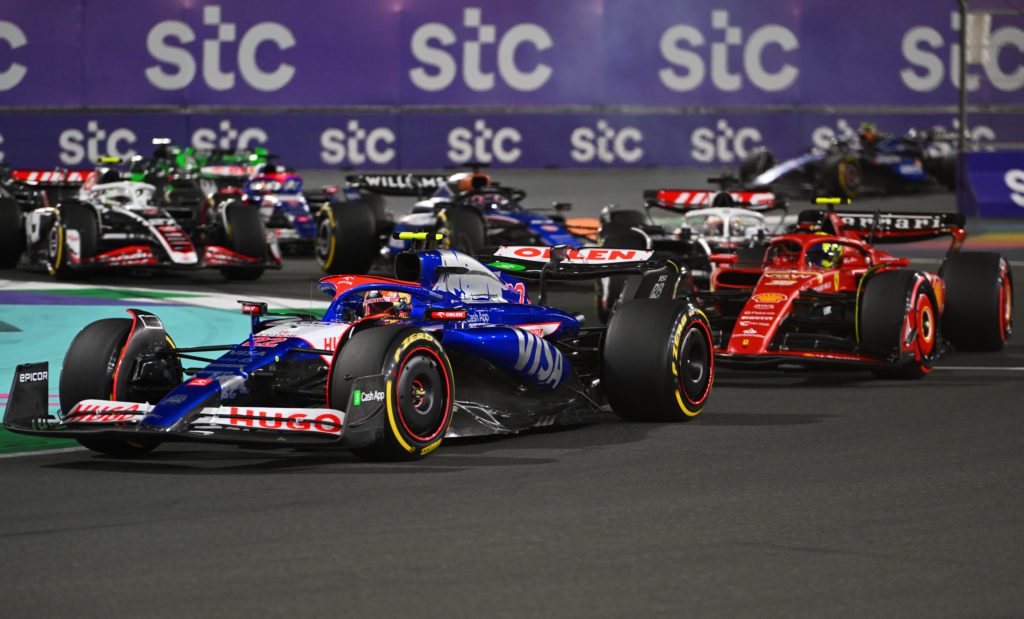 Ferrari F1 reserve driver Oliver Bearman racing Yuki Tsunoda of Visa Cash App RB in 2024 Saudi Arabian GP