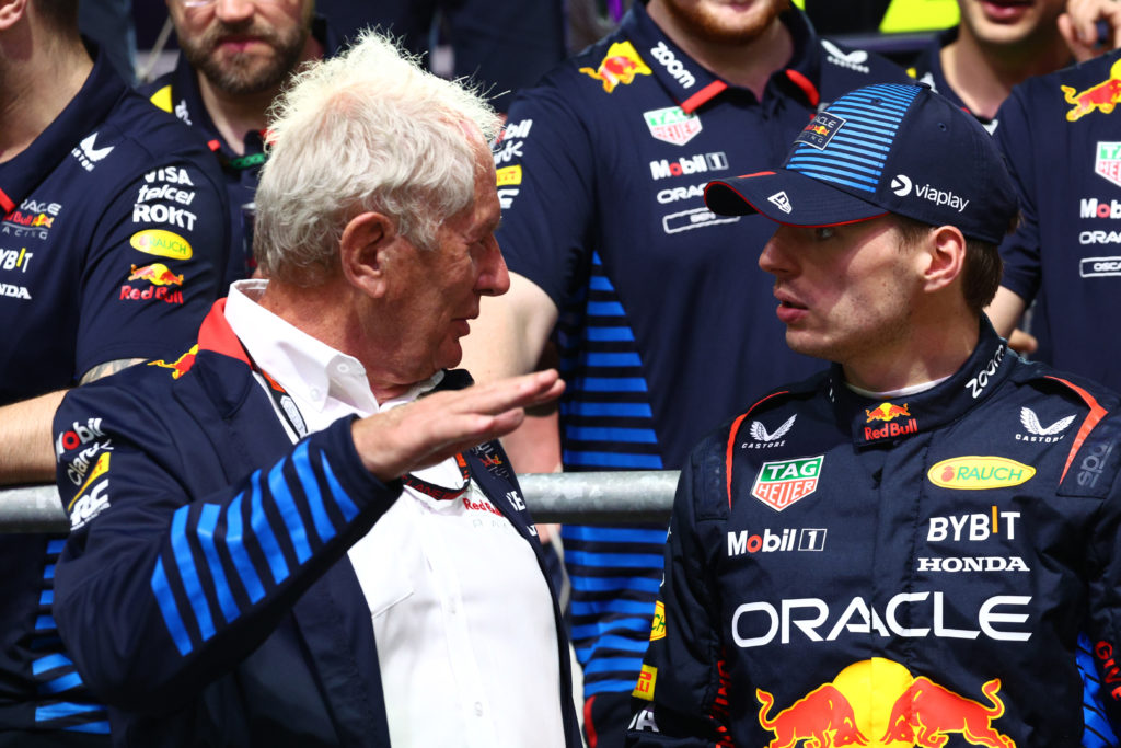 Red Bull motorsport advisor Helmut Marko and driver Max Verstappen at 2024 F1 Saudi Arabian GP